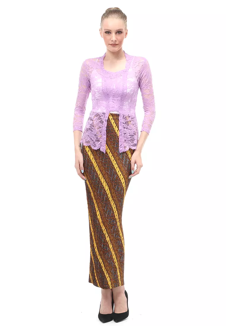 Hara Kebaya Seri 2 Motif Brokat Long Sleeves Atasan Wanita Transparan Premium Quality - Lavender
