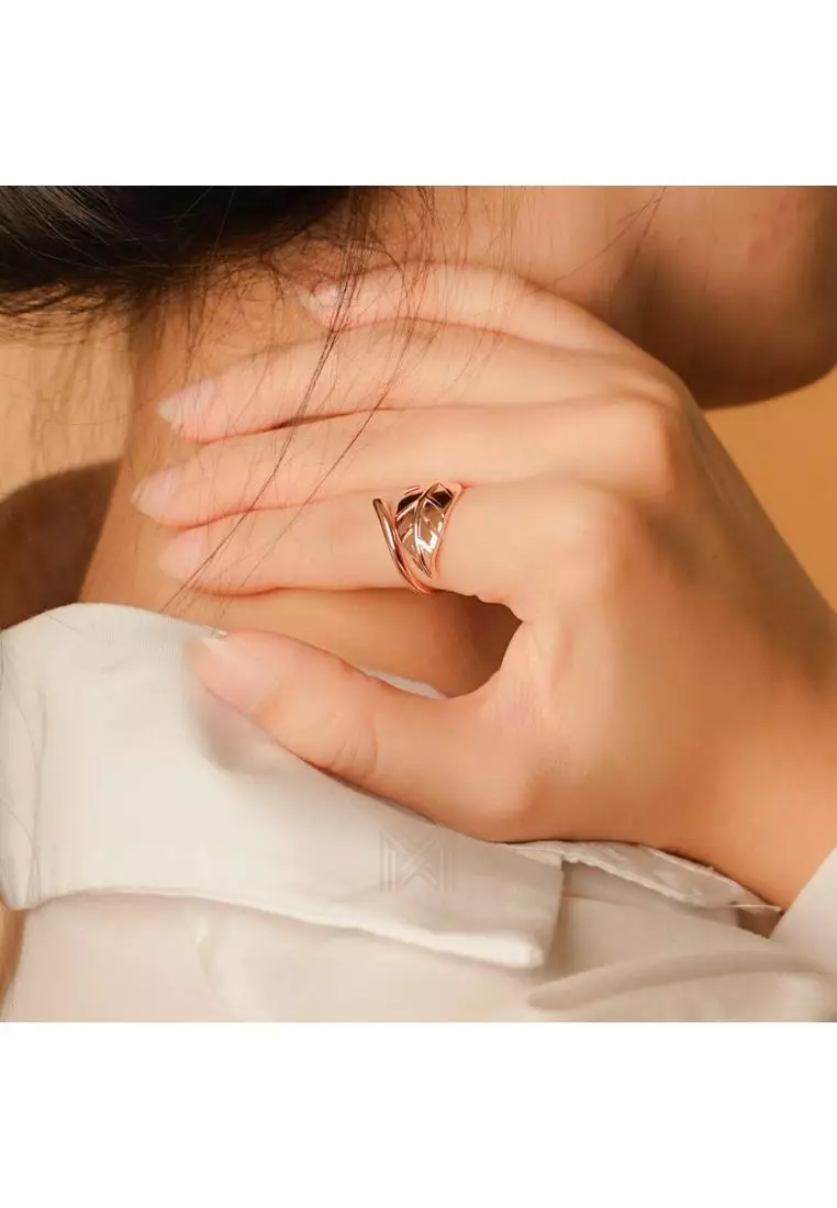 Millennia 2000 Mockup Leaf Curly Rose Gold Adjustable Ring with 925 Sterling Silver