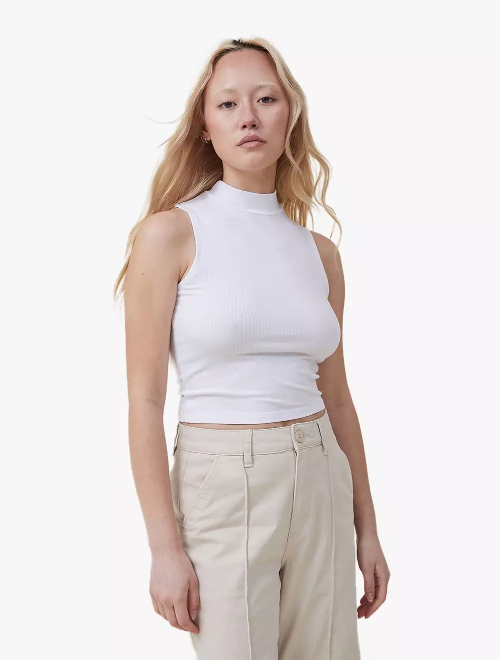 Jual Cotton On Staple Rib Mock Neck Tank - White Original 2023 | ZALORA  Indonesia ®