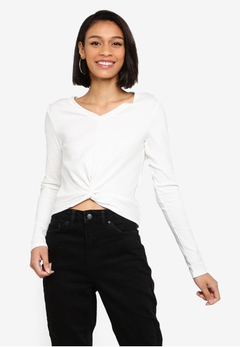 Joska Long Sleeve V-Neck Crop Top from Pieces in White