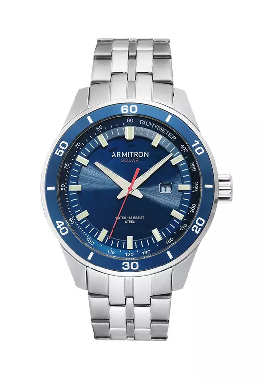 Men's Solar Powered Date Function Silver-Tone Bracelet Watch AR-20/5289NVSV