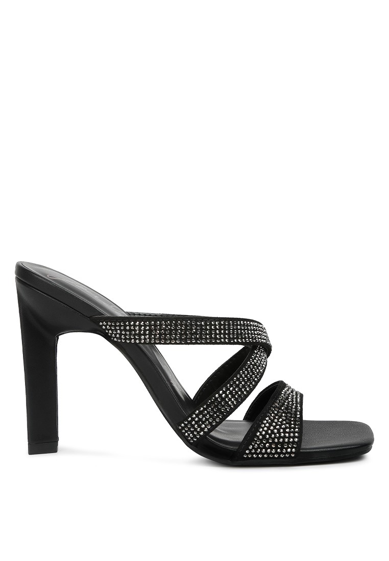 Black Rhinestone Embellished Straps Sandals