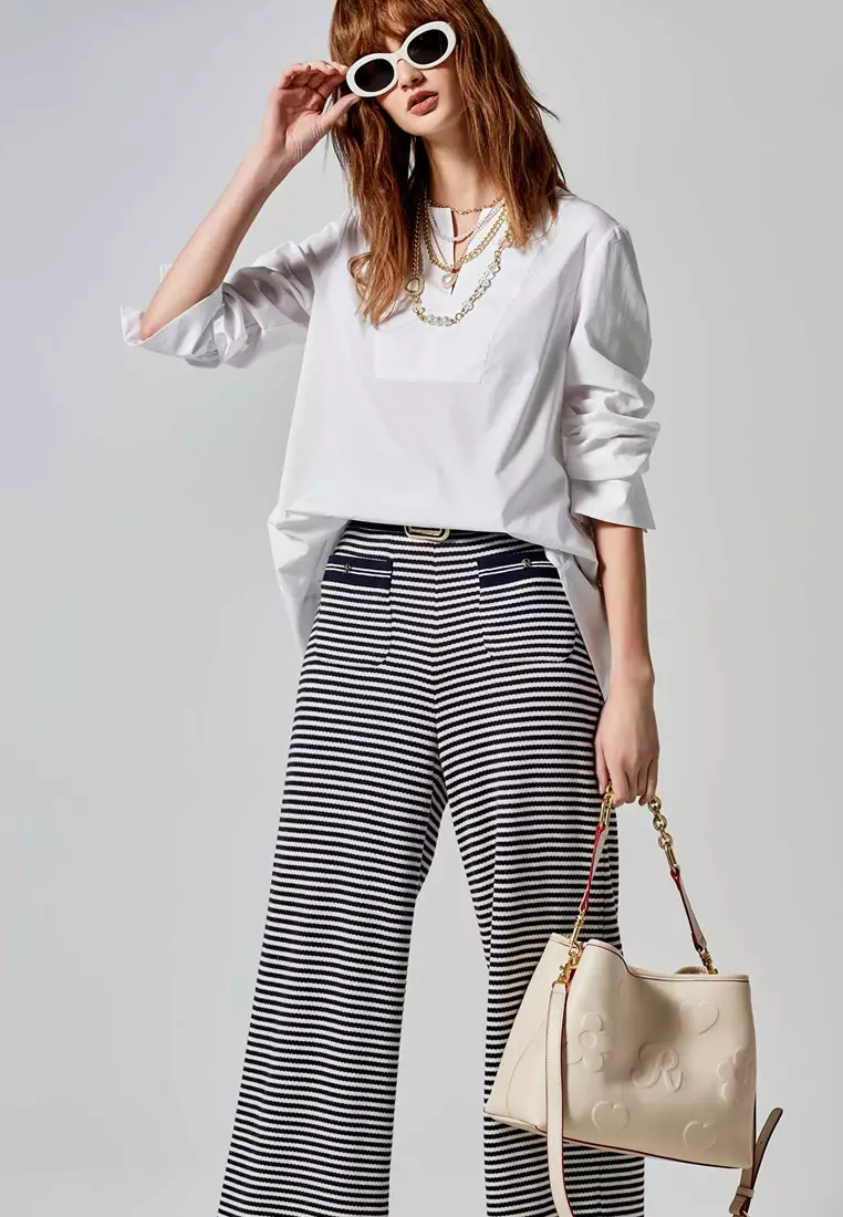 Elastic Waist Stripe Print Pants