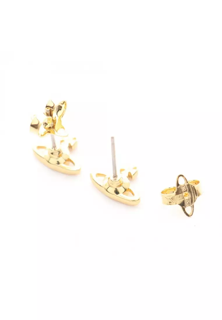 Pre-Loved Vivienne Westwood NANO SOLITAIRE Orb earrings GP Rhinestone gold orange