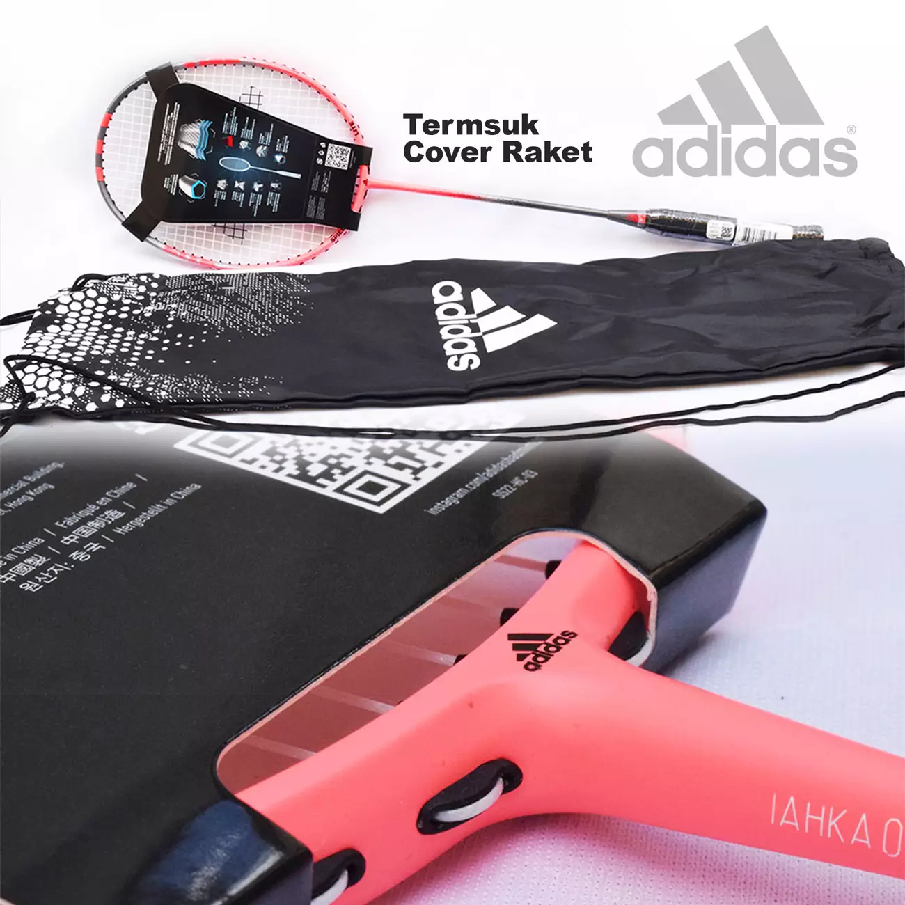 Paket Raket Badminton Spieler E Lite Turbo Red dan Grip Adidas Overgrip Black