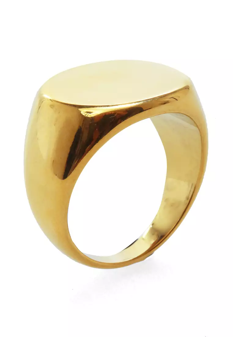 Daisy Cincin Signet Ring Desain Oval Aksesoris Pria Wanita Material Titanium ORIGINAL - Gold Glossy