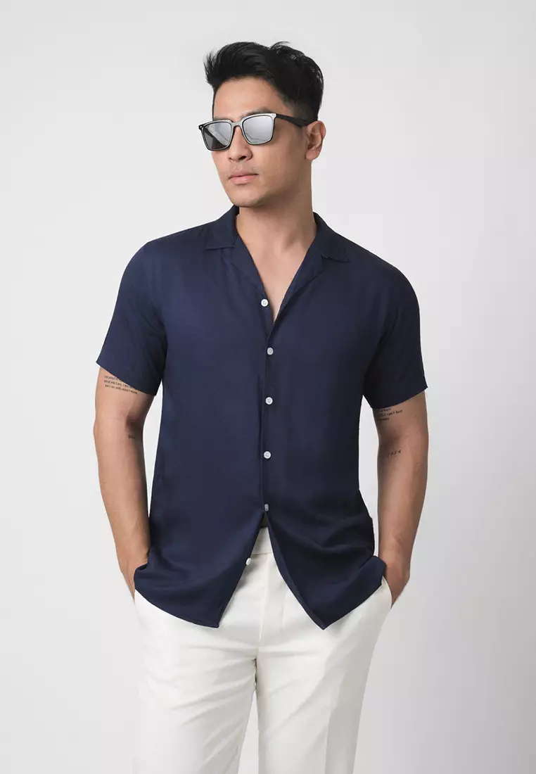 Cuban Solid Blue Casual Shirt