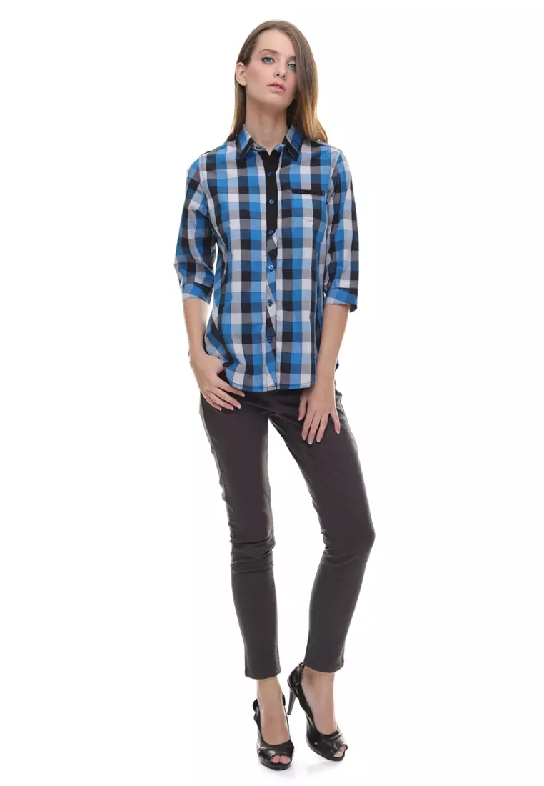 LGS - Regular Fit - Kemeja Wanita - Lengan Gantung - Biru