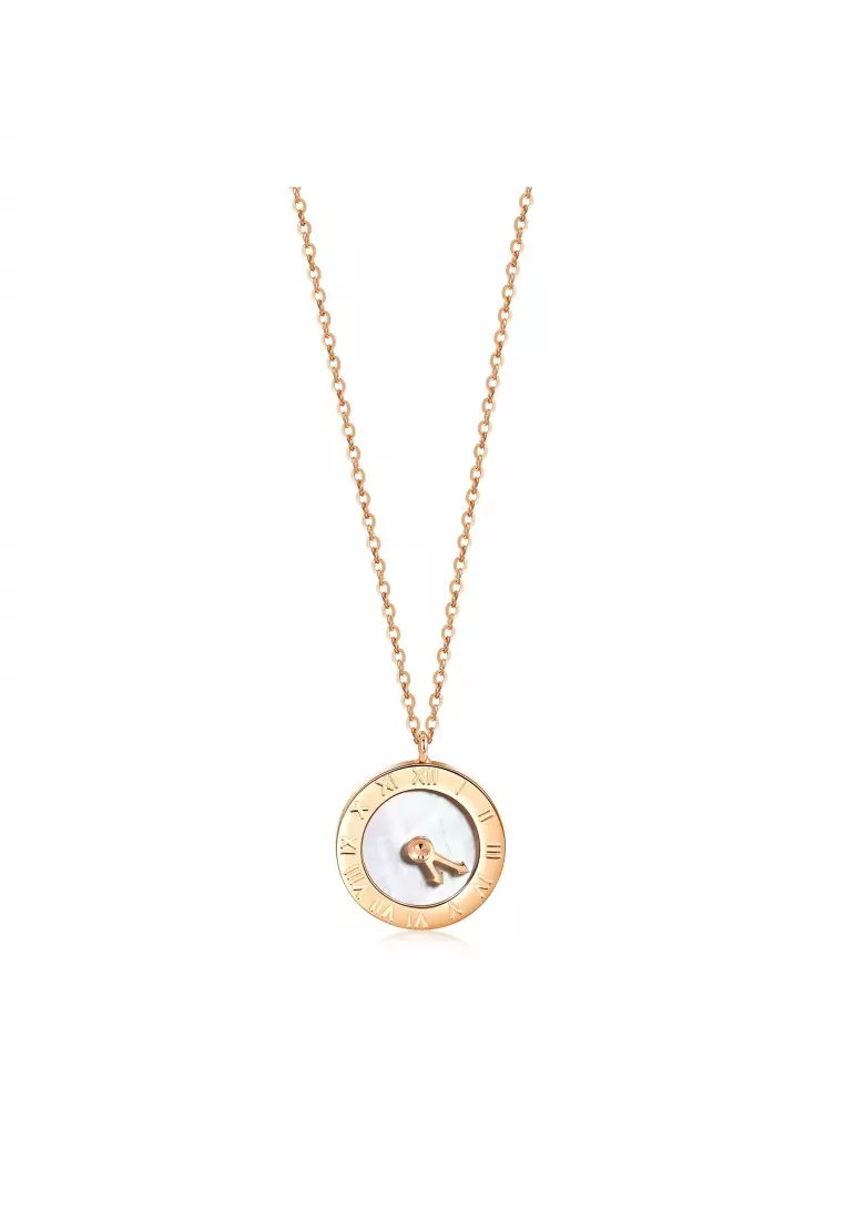 Delicate Gold 18K Rose Gold Romantic Clock Necklace for Women 91874N
