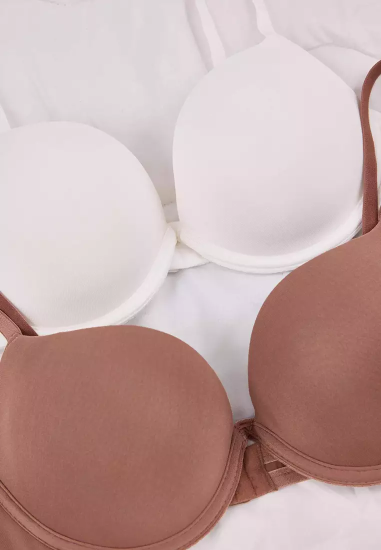 Brown-Beige 2-Pack Micro Push Up T-Shirt Bra Knitted Bra Thmaw26Su8
