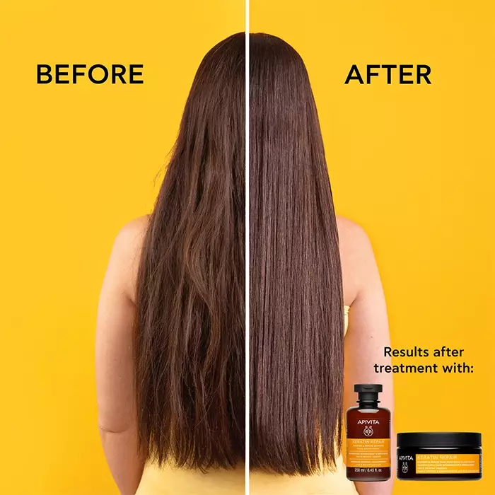 Apivita Keratin Repair Nourish & Repair Shampoo 250 ml | Sampo Natural Non SLS Untuk Rambut Rusak dan Kering Menutrisi Memperbaiki dan Mencegah Bercabang