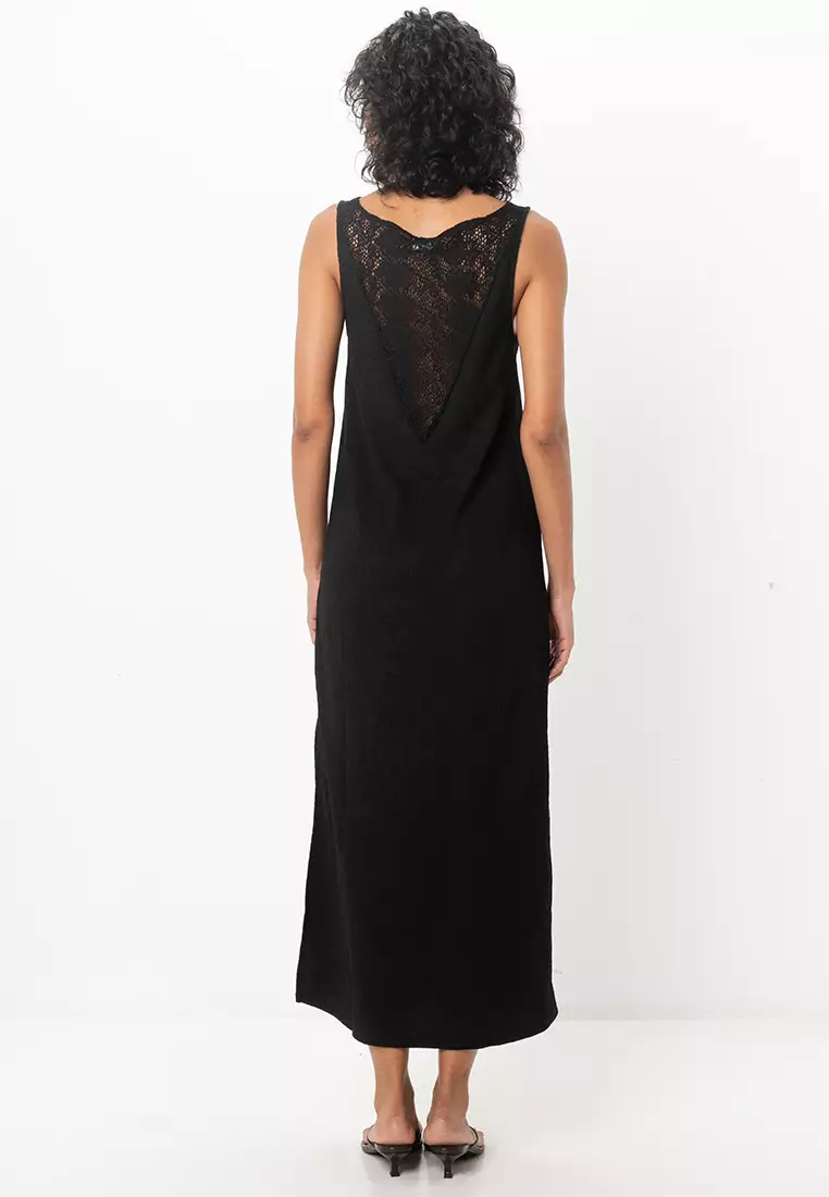 Buy ASOS Design Textured V Neck Midi Dress With Crochet Detail