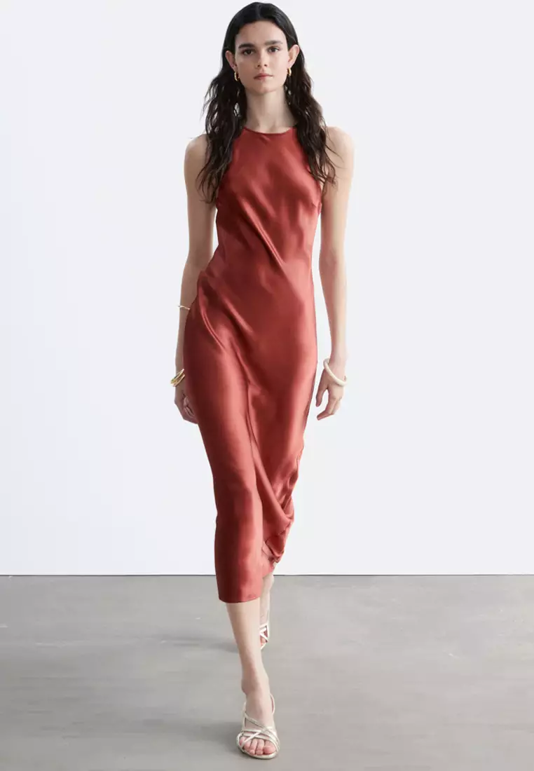 Sleeveless Satin Midi Dress