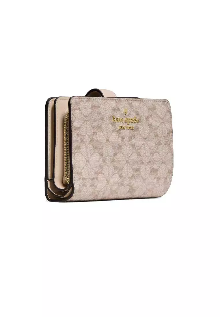 Spade Flower Medium Compact Bifold Wallet Dark Beige KN756