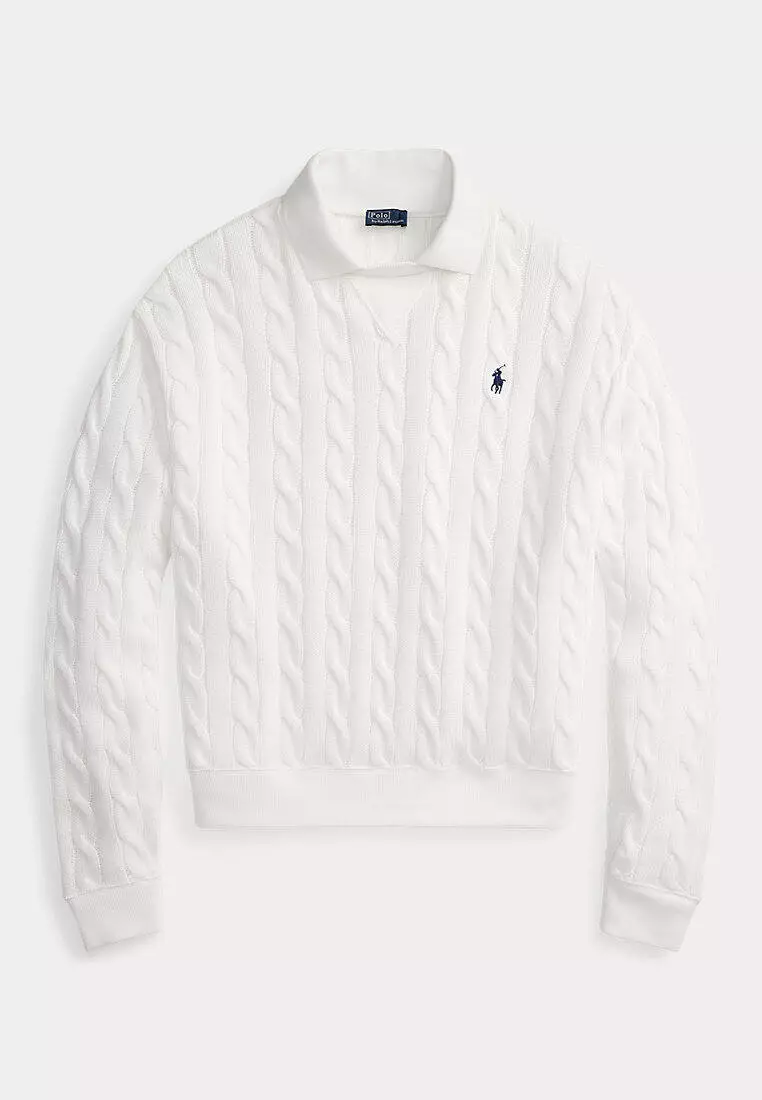 Polo Ralph Lauren Women Cable-Knit Cotton Polo-Collar Sweater
