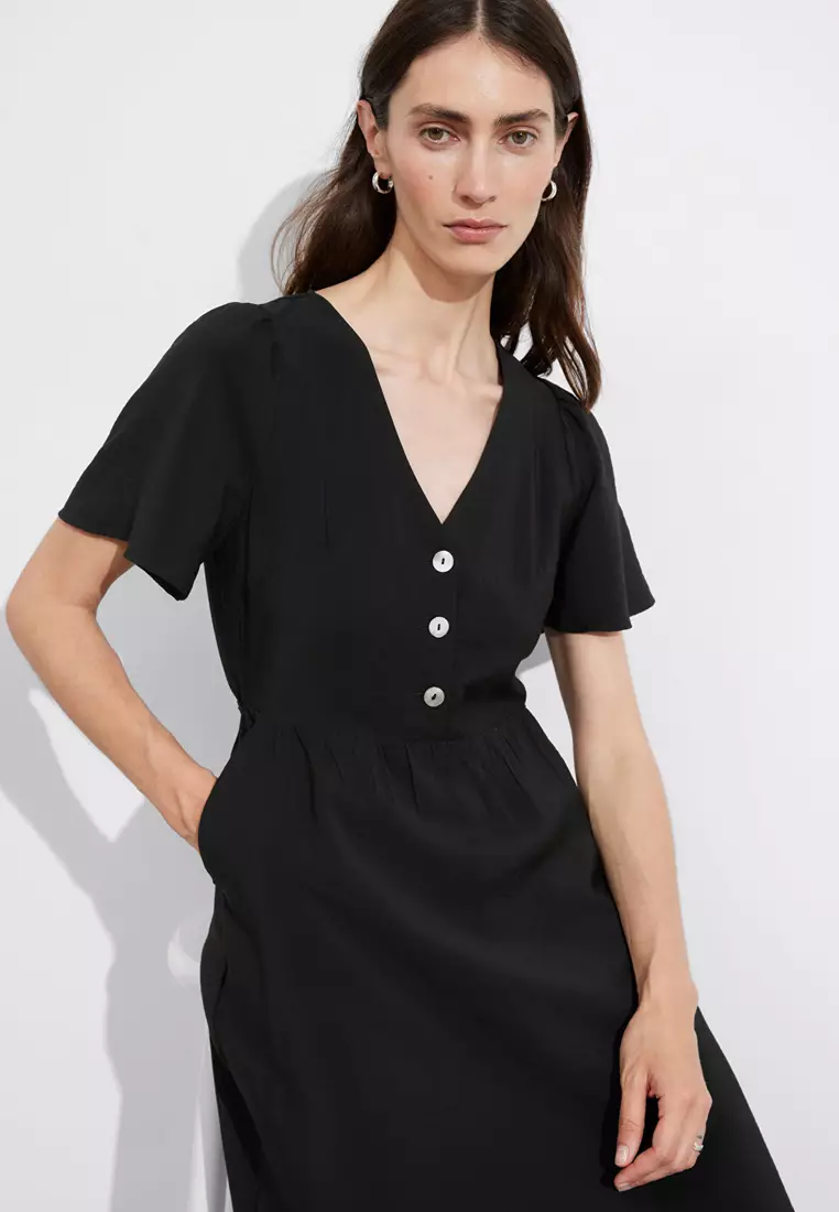 Flutter-Sleeve Midi Dress