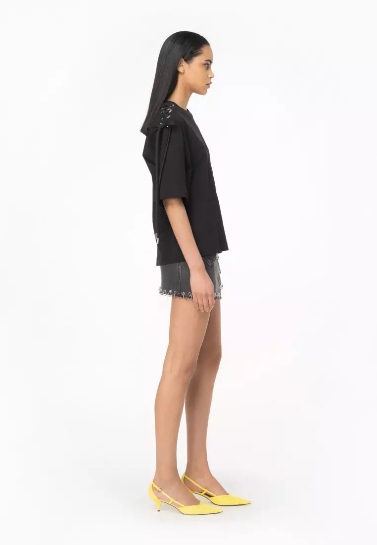 Buy Pinko T-Shirt with criss cross laces on shoulders 2025