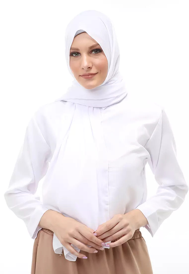 Cindy Hijab Pashmina Panjang Wanita Motif Polos Relaxed Fit - Putih