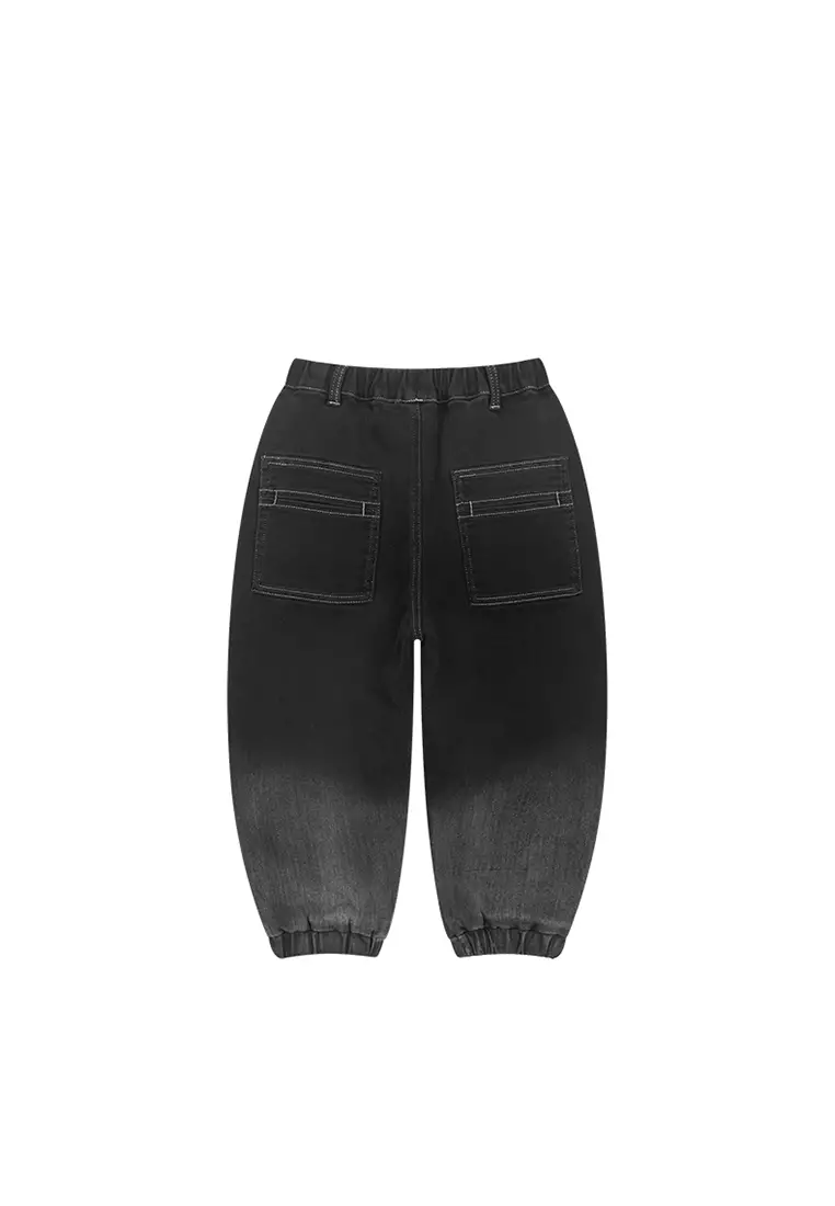 儿童裤子加绒加厚渐变水洗束口牛仔裤秋冬款