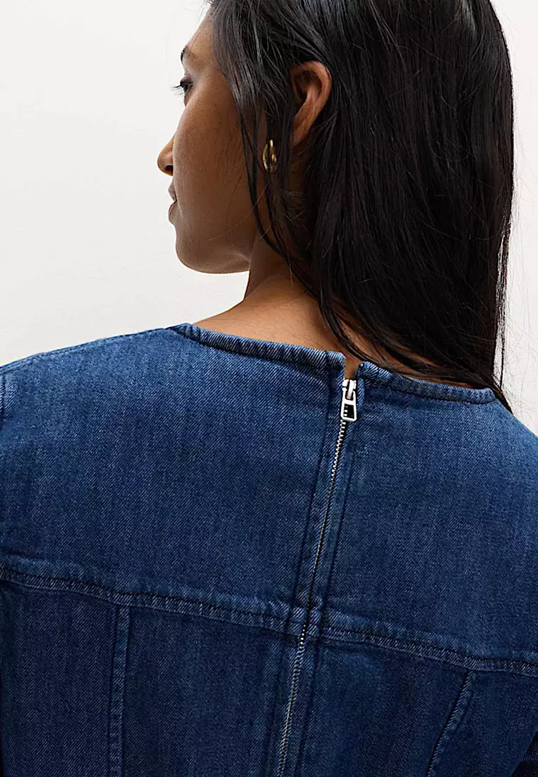 Cotton Rich Denim Round Neck Mini Shift Dress