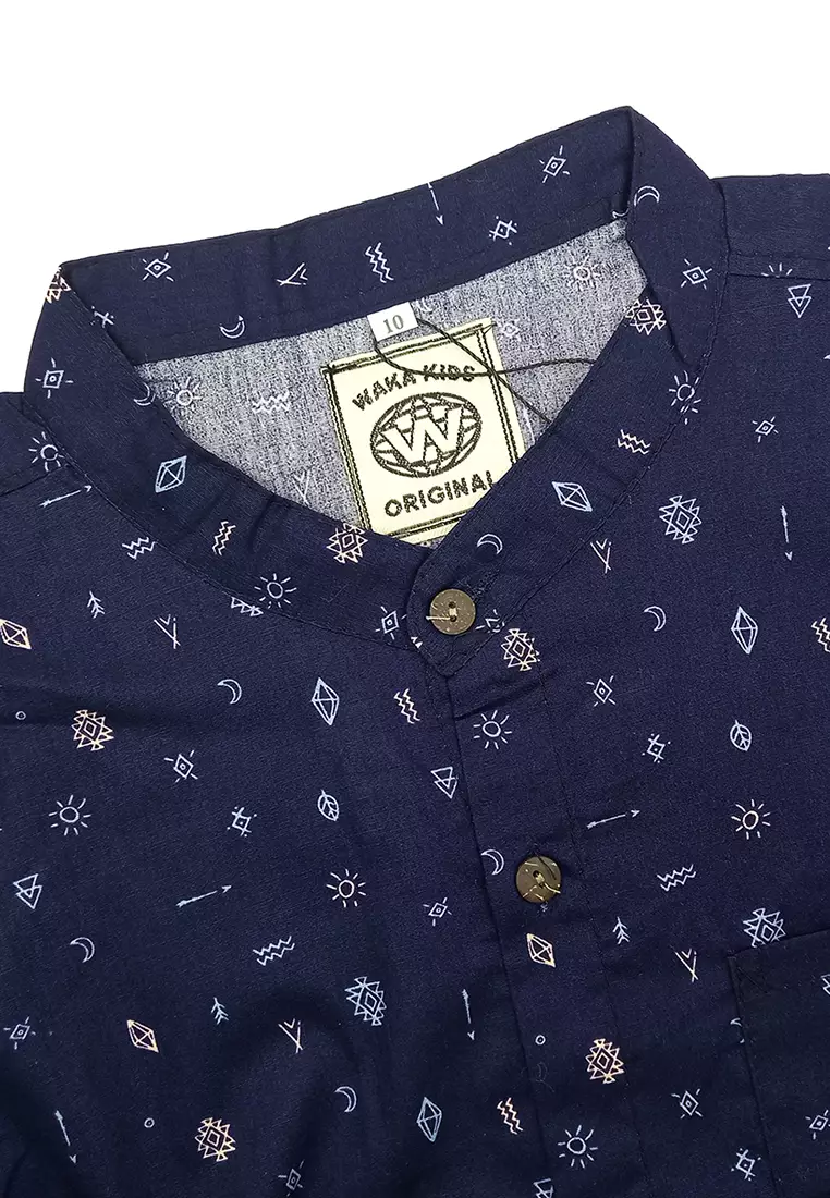Wakakids Kemeja Anak Laki Laki Usia 6 Tahun Hingga 9 Tahun Atasan Baju Kerah Shanghai Mandarin Collar Pattern Shirt 4333 Vensk