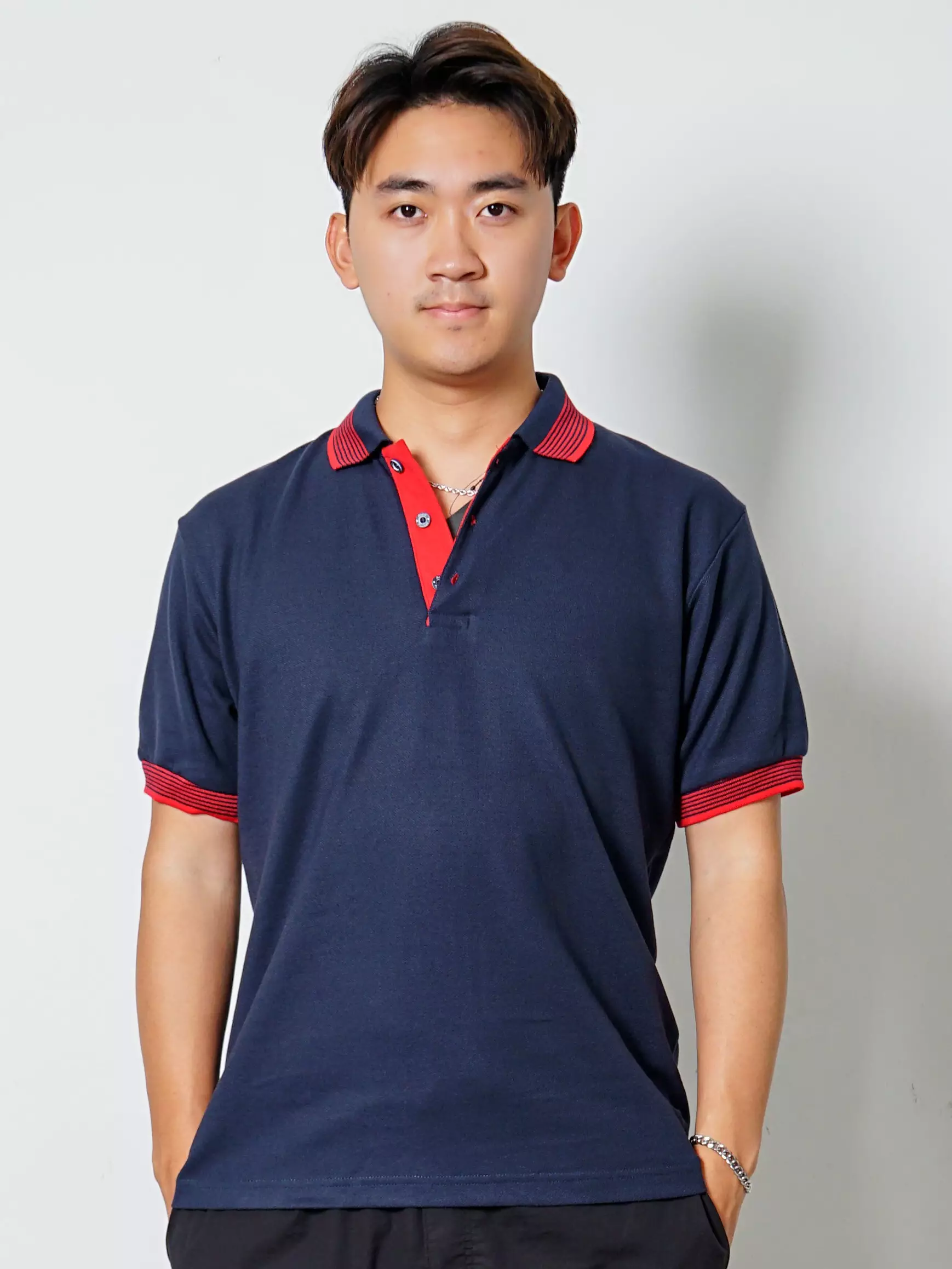 Andre Michel Kaos Polo Shirt Lengan Pendek Navy Lis Merah 922 4