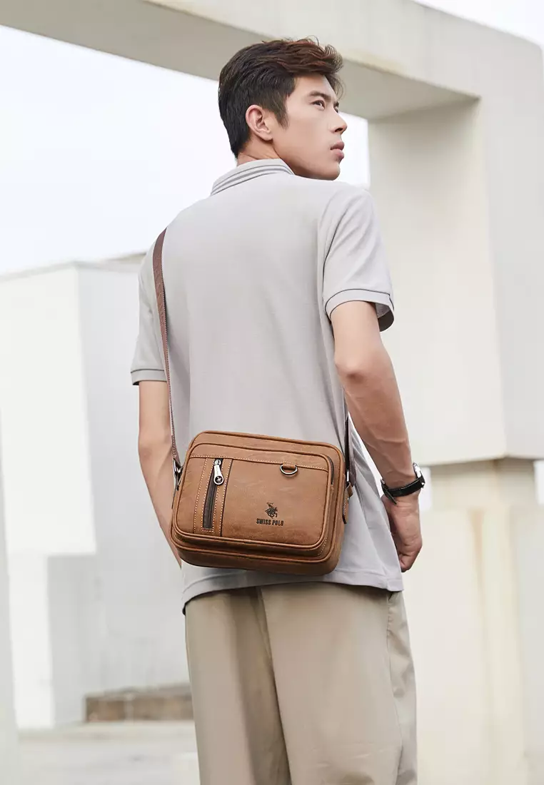 Men's Sling Bag / Crossbody Bag - Light Brown