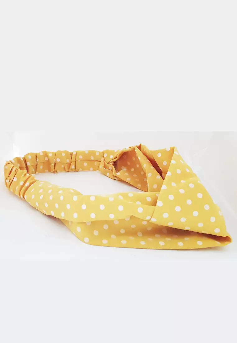 Small Polka Dots Twisted Headband Yellow