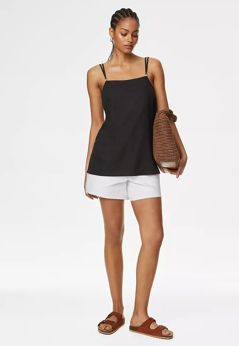 Linen Rich Beaded Longline Cami Top