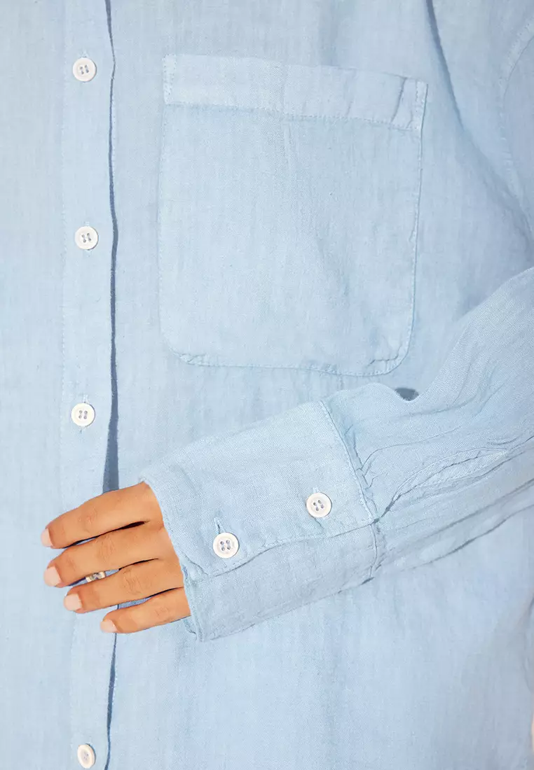 Blue 1% Linen Pocket Detailed Oversized Shirt Twoss26Go39