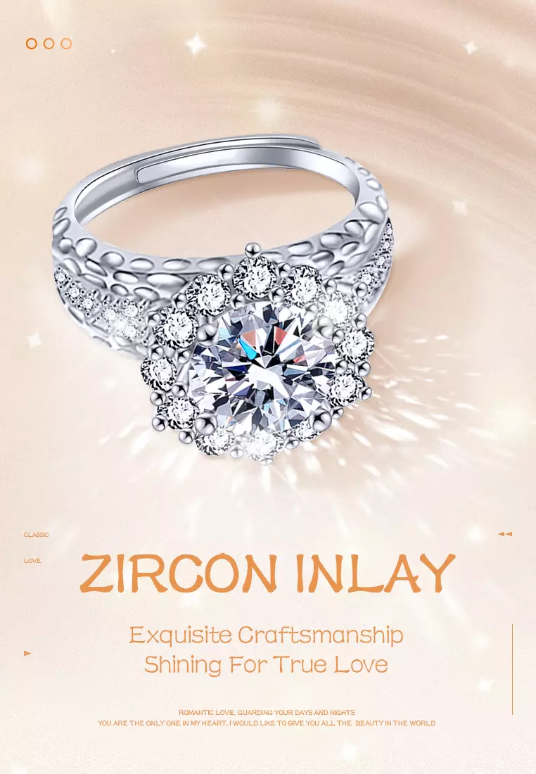 Cincin Wanita Berlian Perhiasan Tunangan Ukuran Bebas 2 Karat Cincin Cewek