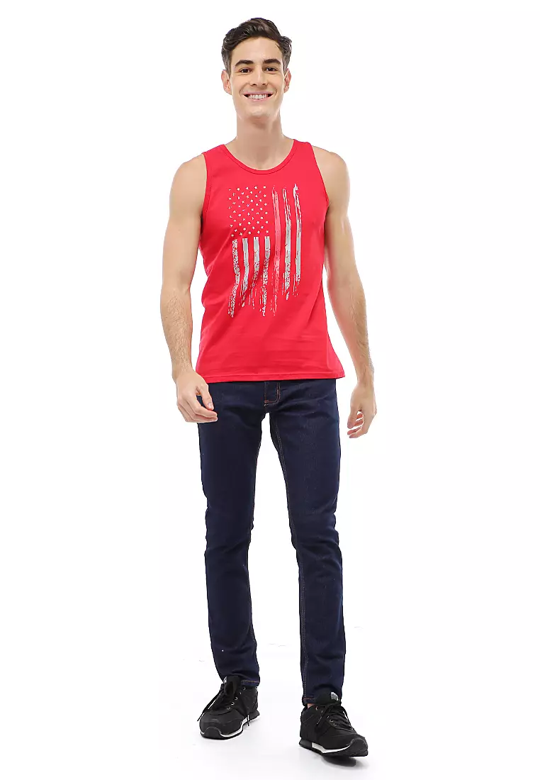 Agies Pakaian Dalam Pria Tank Top Singlet Flag Motive Material Cotton ORIGINAL - Red