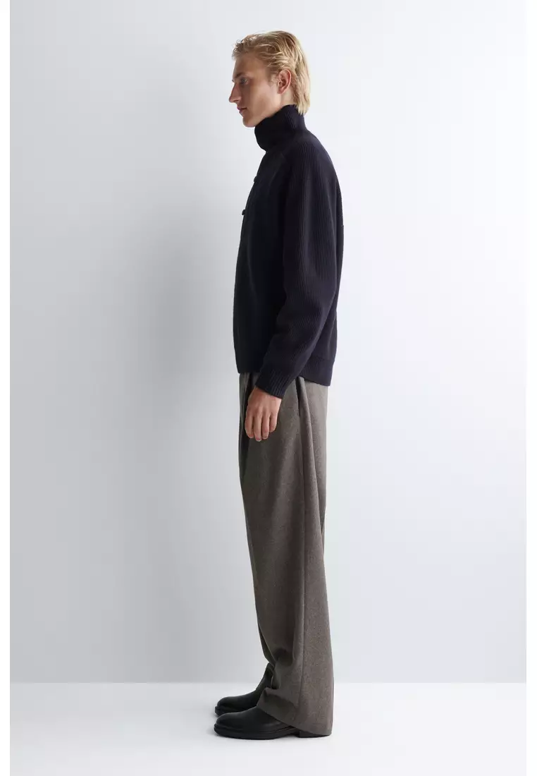 PANELLED MERINO WOOL FUNNEL-NECK JUMPER