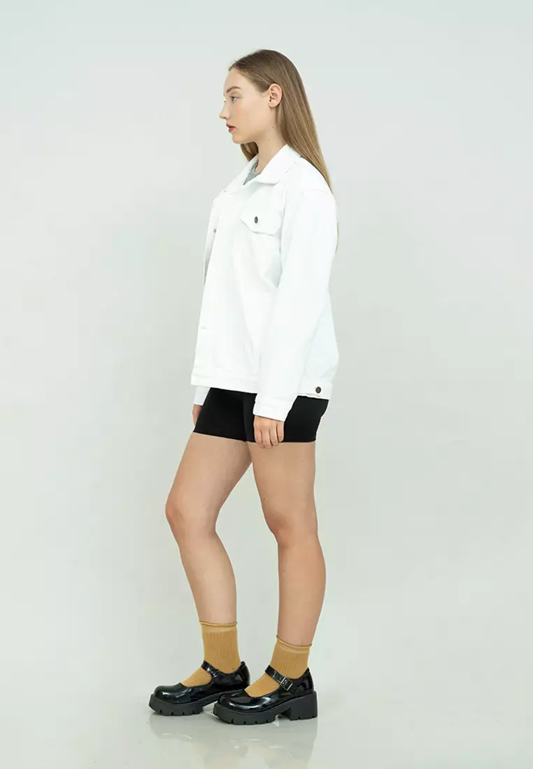 Jaket Jeans Wanita Polos Tebal Dilan Jaket Denim Putih