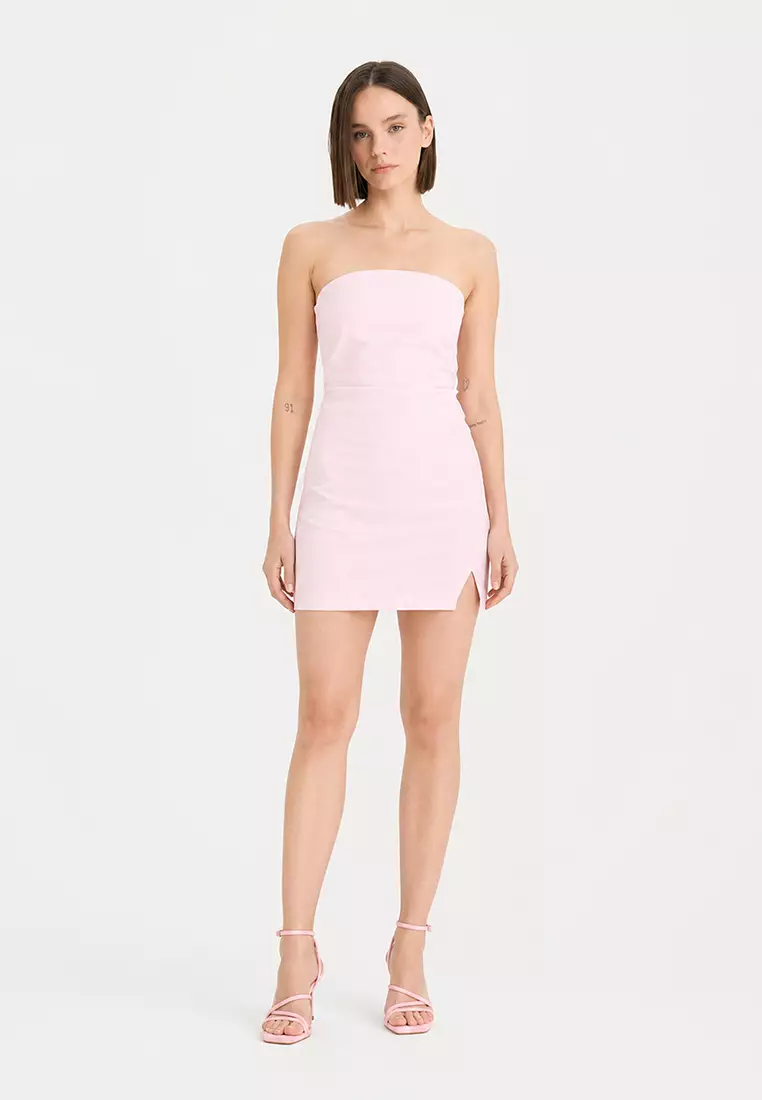Buy DeFacto Strapless Slit Ruched Mini Dress 2026 Online | ZALORA