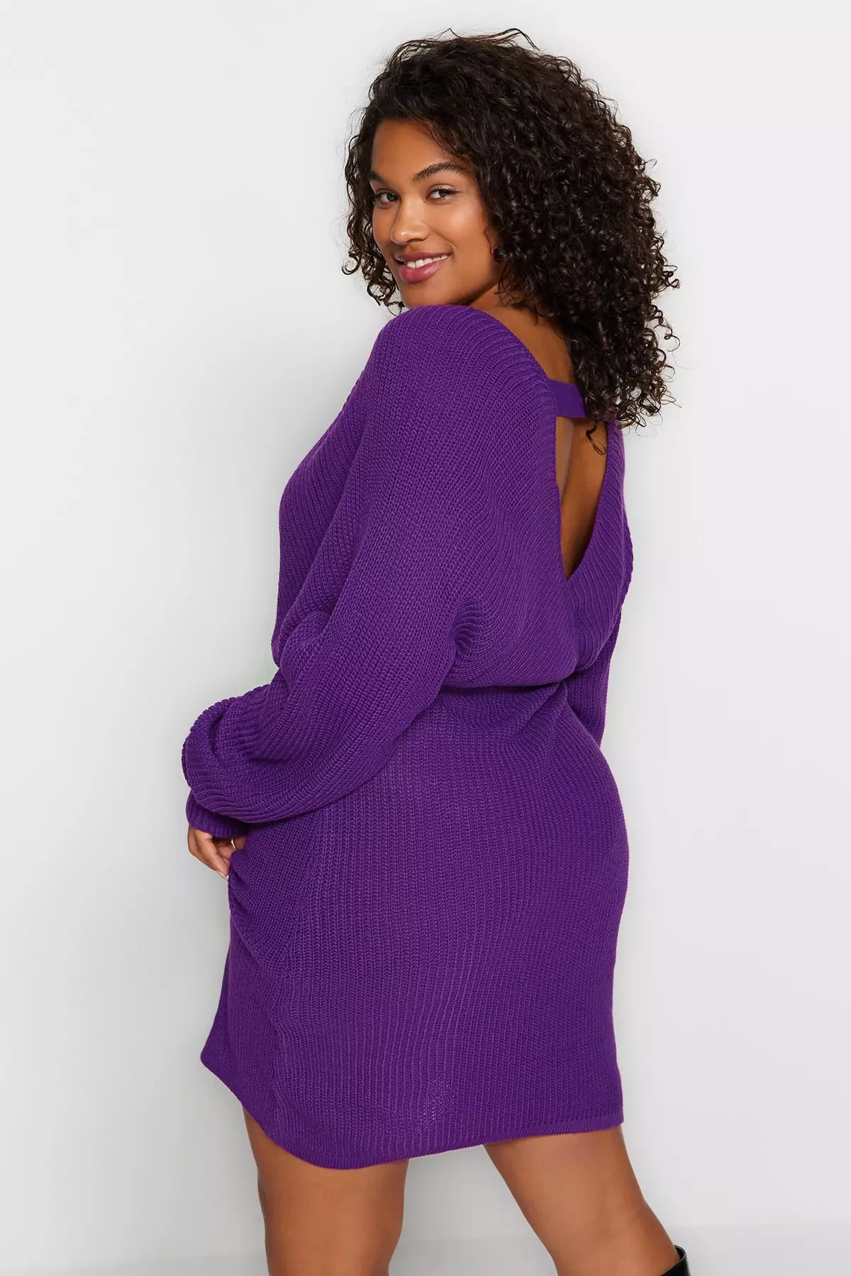 Buy Trendyol Plus Size Purple Double Breasted Knitwear Dress 2024