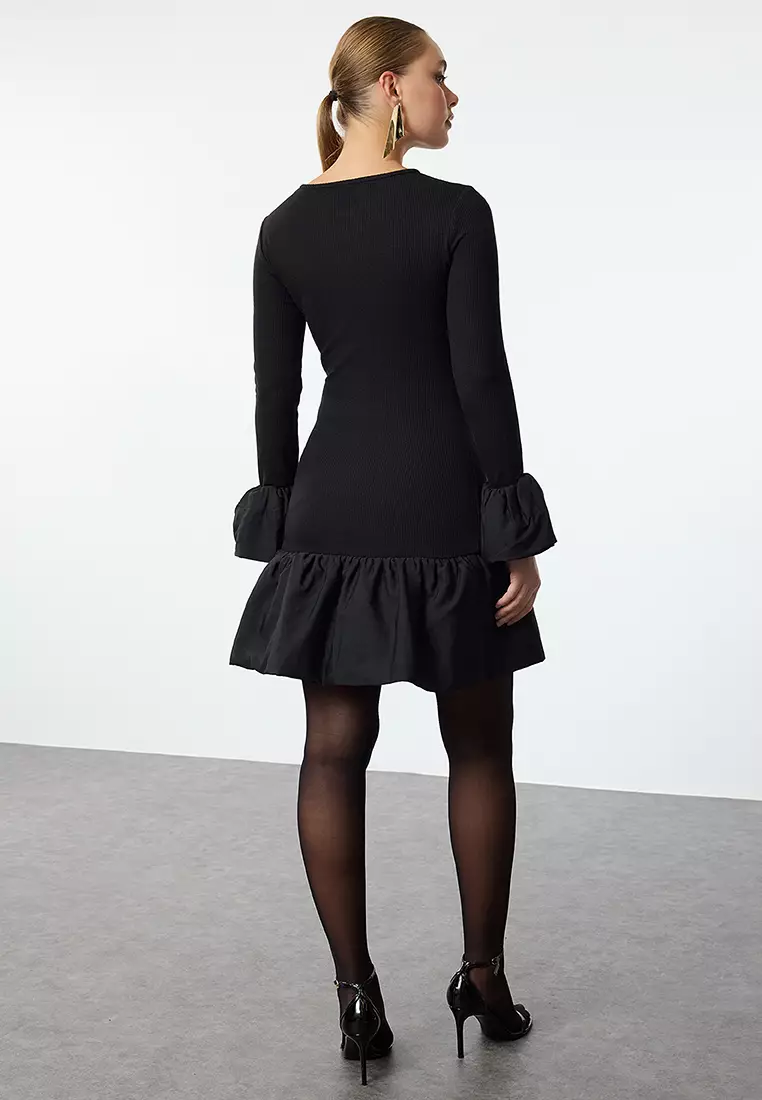 Mini Dress With Long Sleeve Frill Hem T Shirt Dress Buy Trendyol