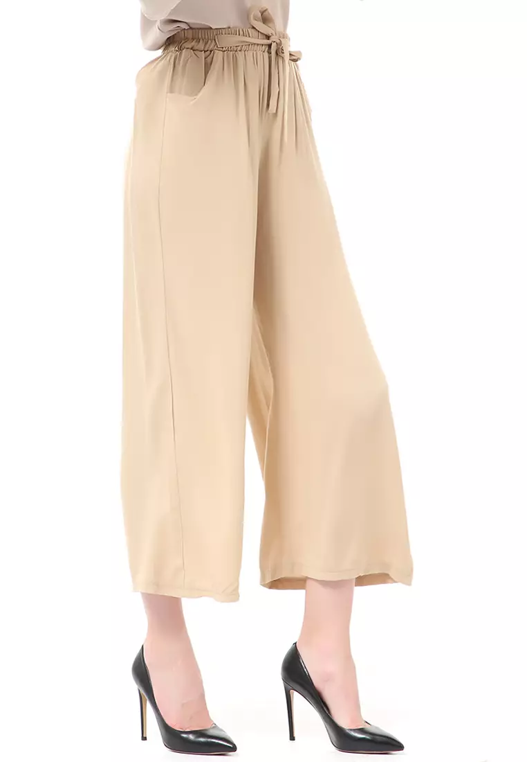 Stella Celana Panjang Casual Wanita Kulot Loose Pants Homewear Material Rayon ORIGINAL - Cream