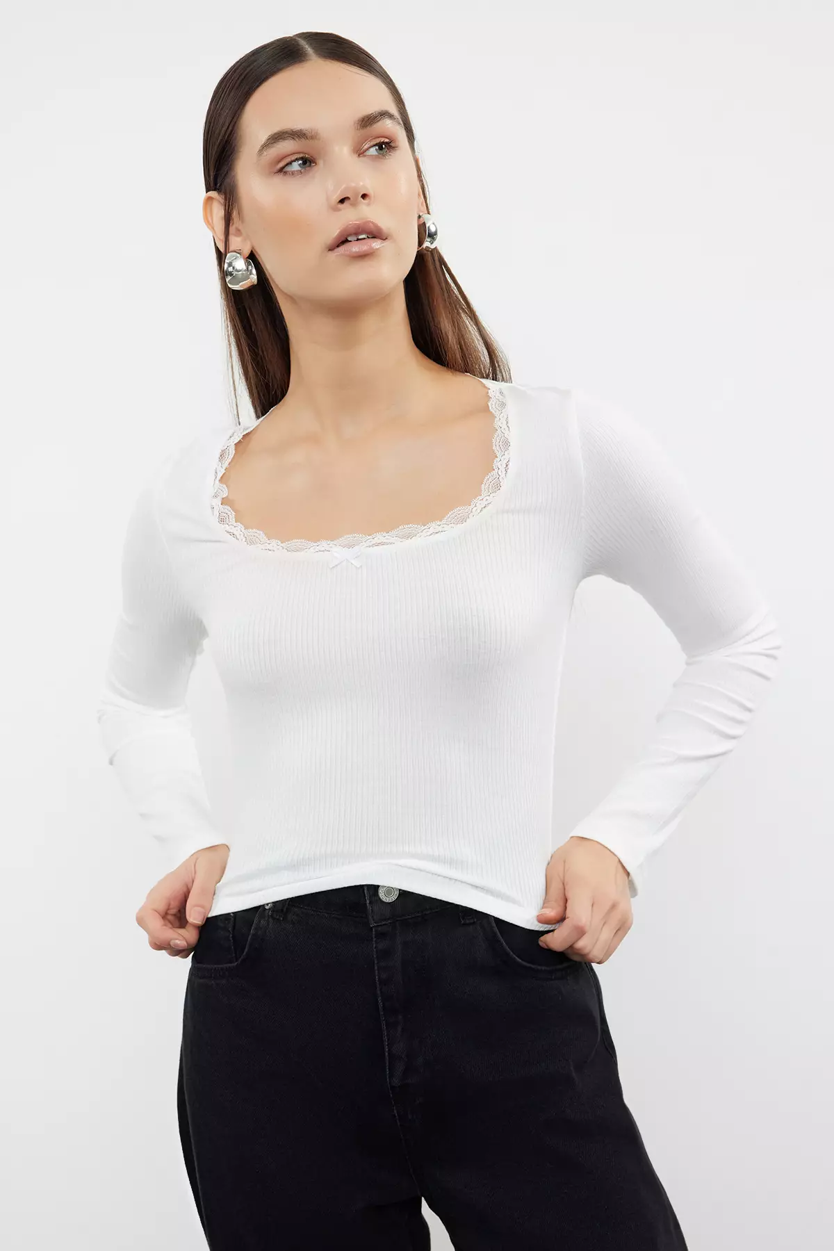 Square Neck Lace Crop Blouse