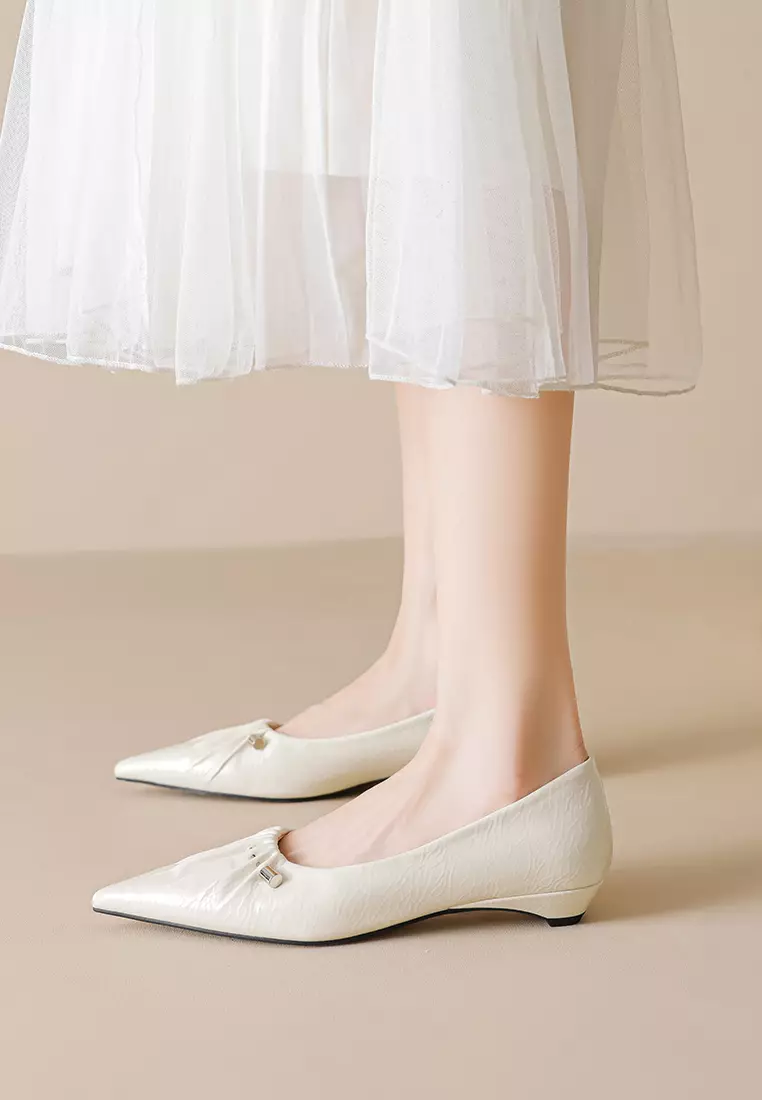 尖頭褶皺超纖皮平底鞋 WW638-5