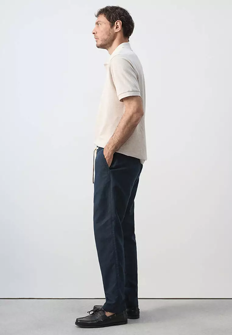 Slim Fit Cropped Linen-Cotton Trousers