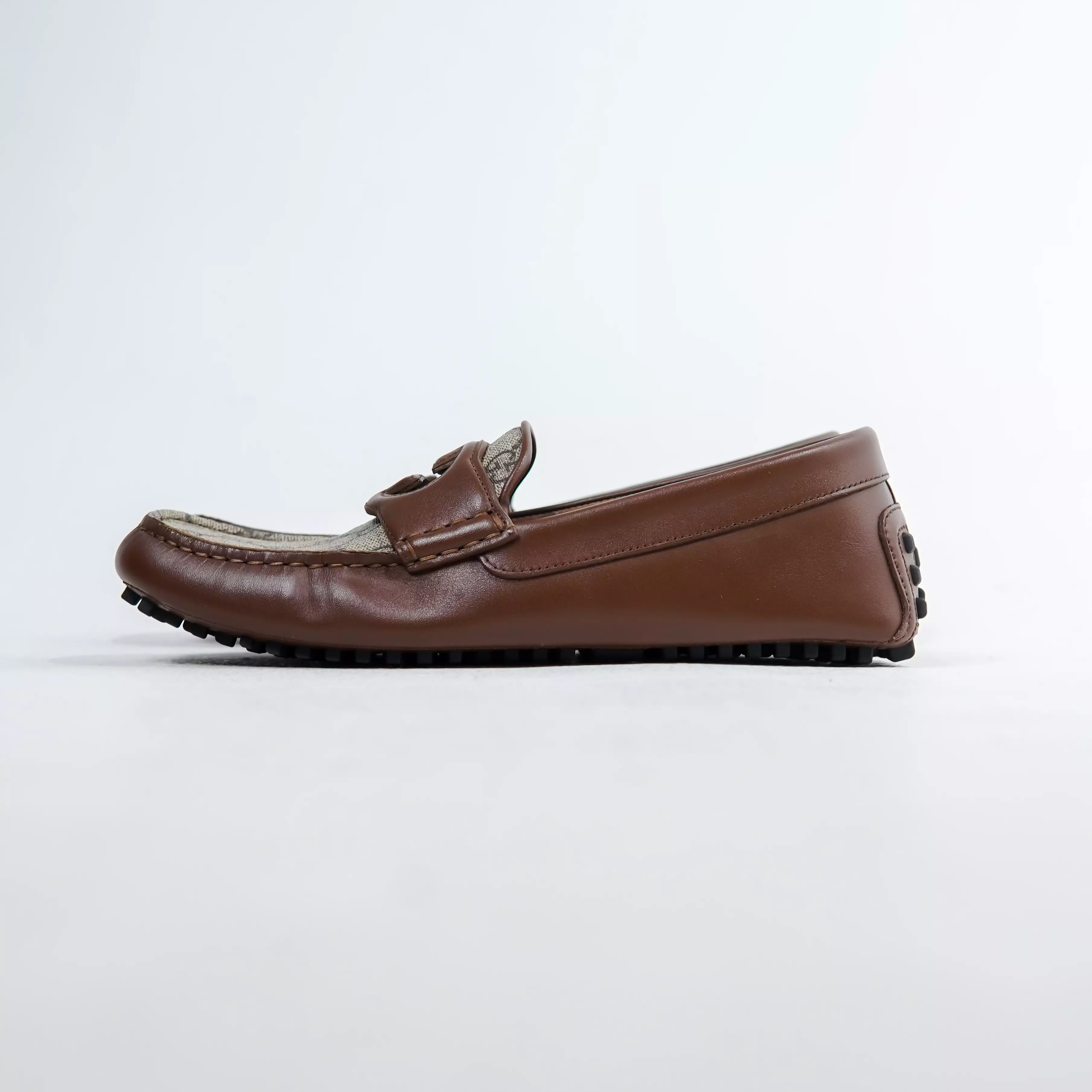 Sepatu GUCCI GG INTERLOCKING MONOGRAM BEIGE BROWN LOAFER 100% ORIGINAL