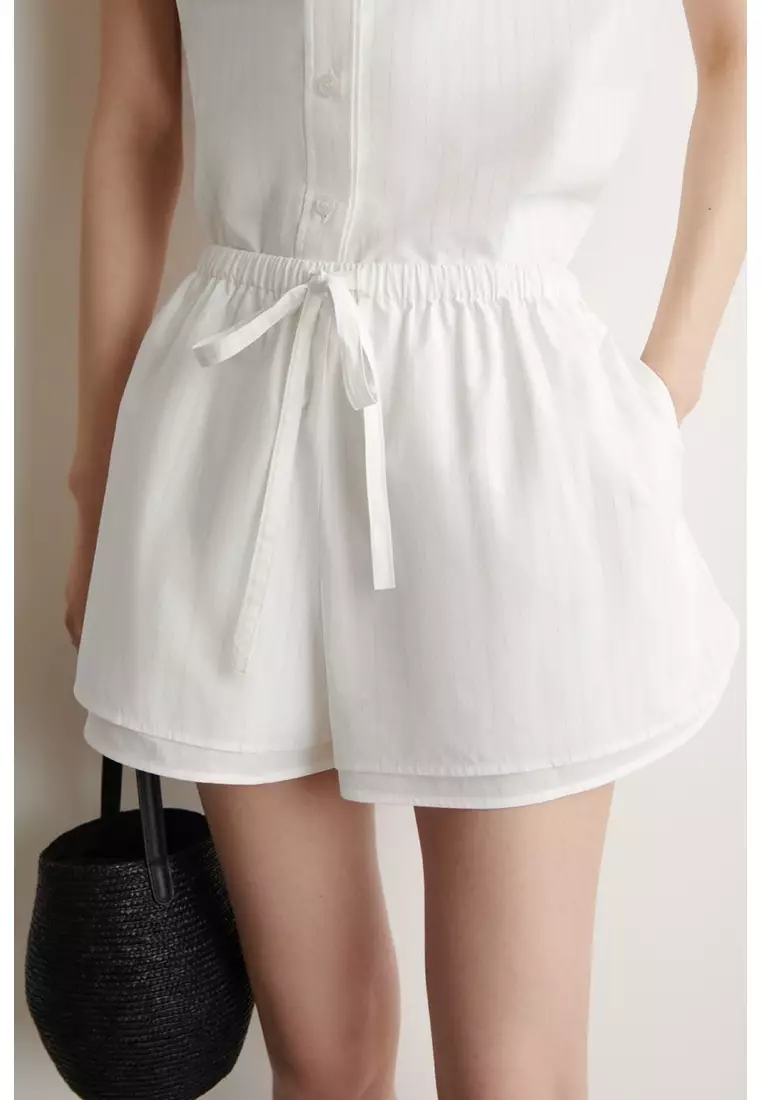 LAYERED DRAWSTRING COTTON-POPLIN SHORTS