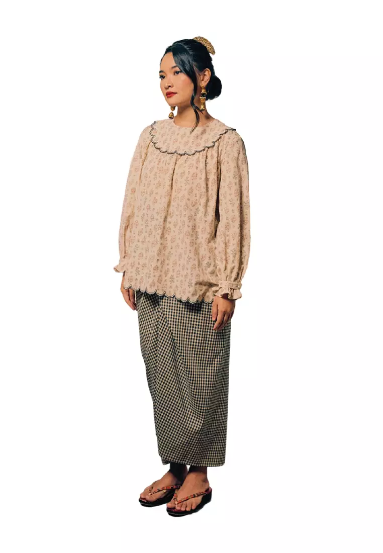 UMMA Kasturi Mini Kurung Bakawali Raya 2024 in Cream/Blue