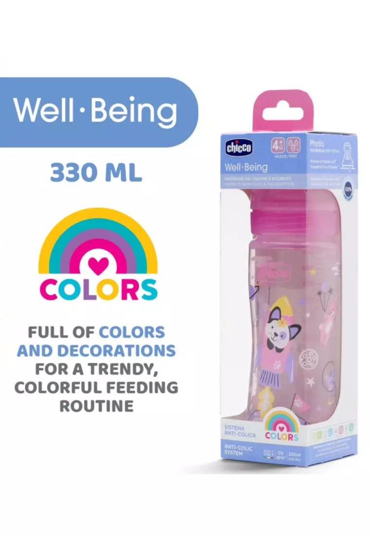 Buy Chicco Well Being Baby Feeding Bottle Girl - 330ml Fast Flow (4M+) 2024  Online