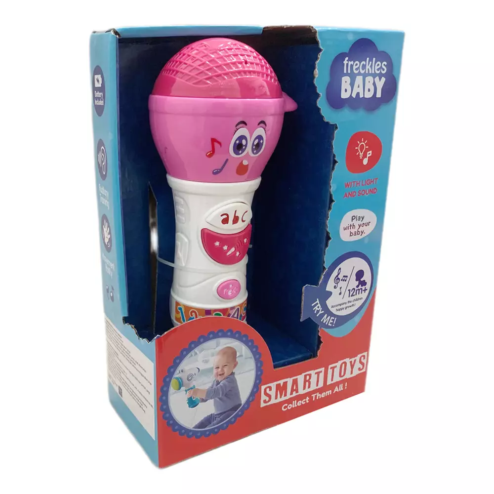 Freckles Baby Smart Toys Microphone W/Record Function W/Light and Music - PINK - (Termasuk Baterai) - Mainan Aktivitas Edukasi Bayi