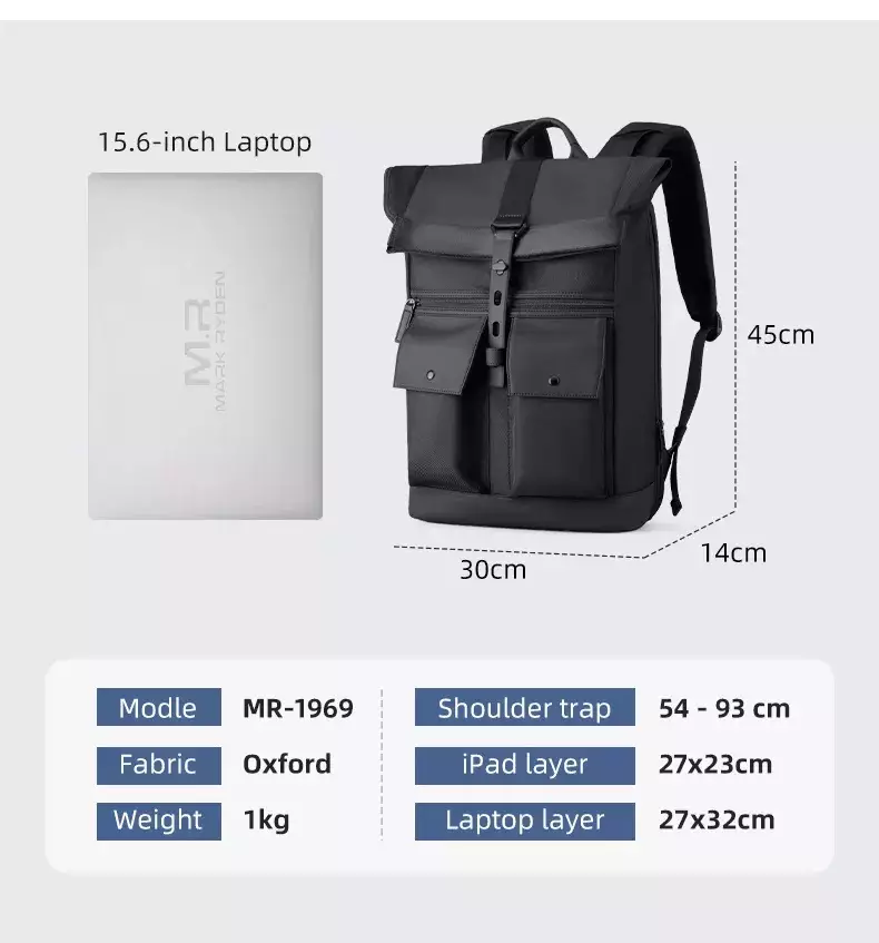 Mark Ryden MR1696 Tas Ransel Backpack Laptop Pria 15.6 Inch USB - BLACK