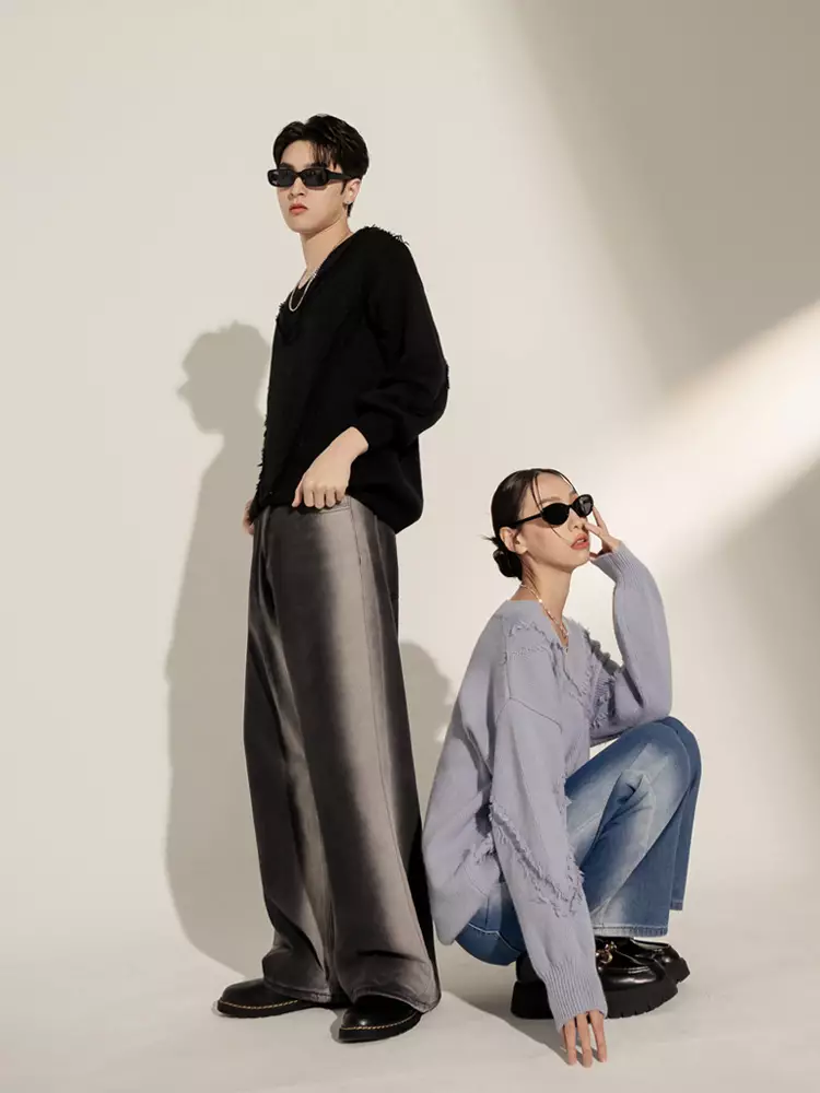 男女共穿．側邊渲染刷色直筒牛仔褲《BA7282》