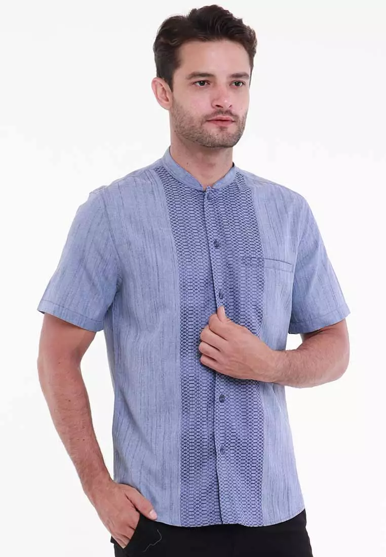 KOKO FARUK NAVY Kemeja Casual Formal Pria Lengan Pendek SS - Baju Atasan Top Man Muslim Shirt