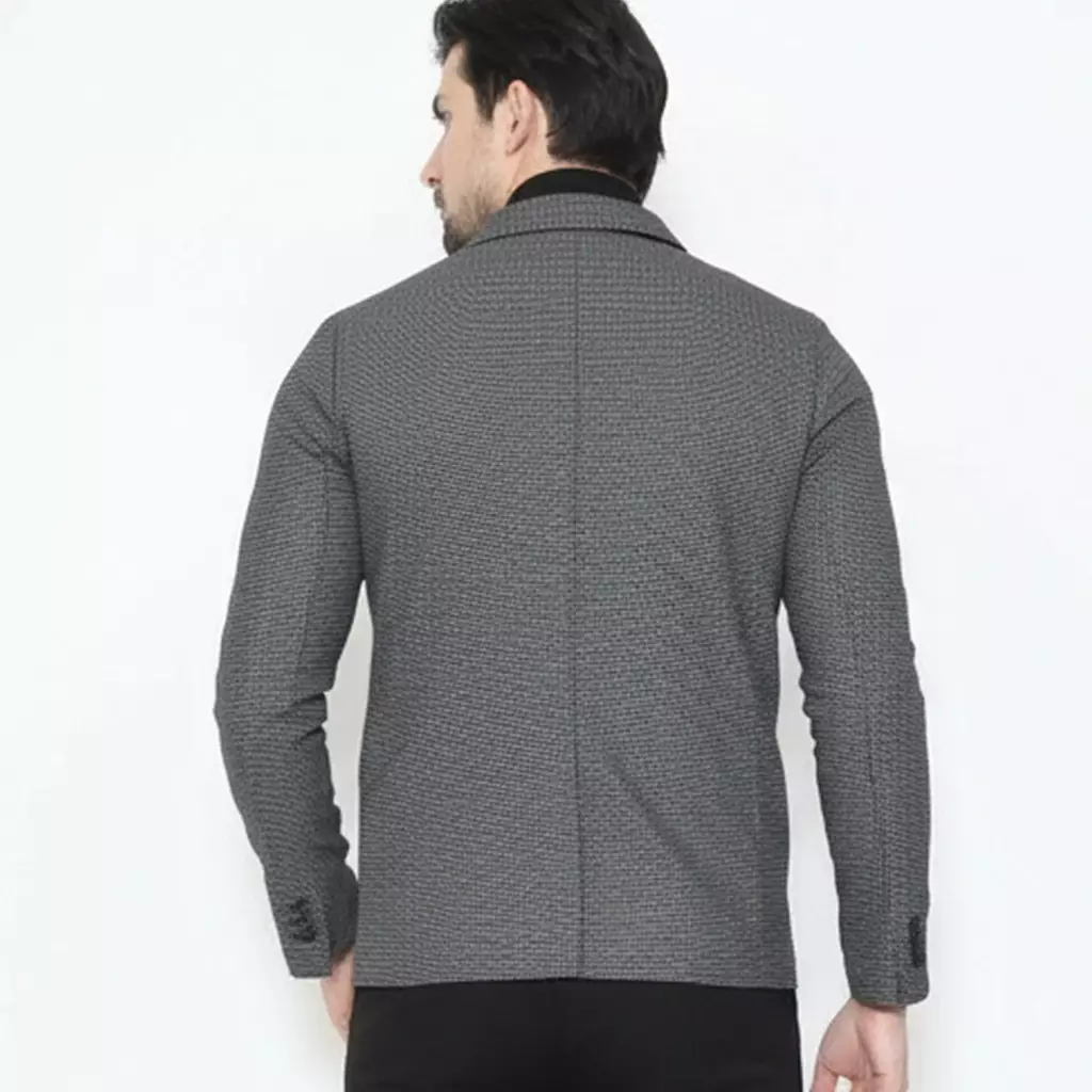 Lawell Jas Pria Formal Elegan Regular Fit – RAMSEY | Abu-Abu (Grey) | Polyester Viscose Stretch | Motif Micro Check | Jas Kerja Kantor Single Breasted Kancing 2